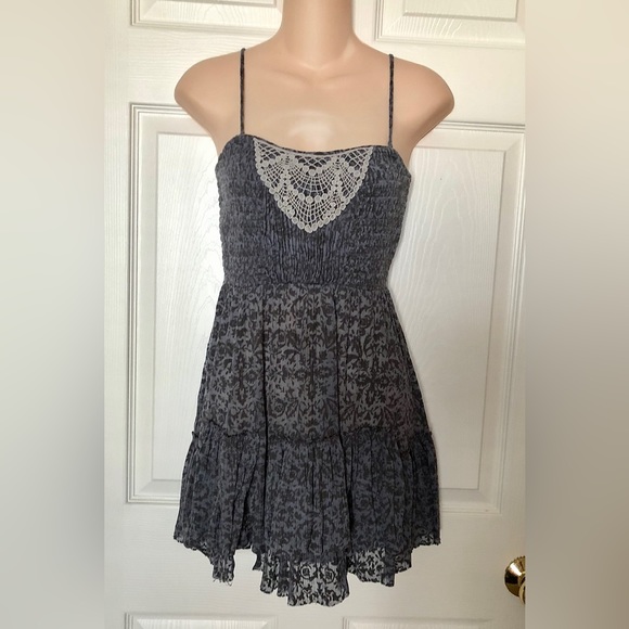 Free People Mini Dress Gray Lace Floral Small - Picture 7 of 8